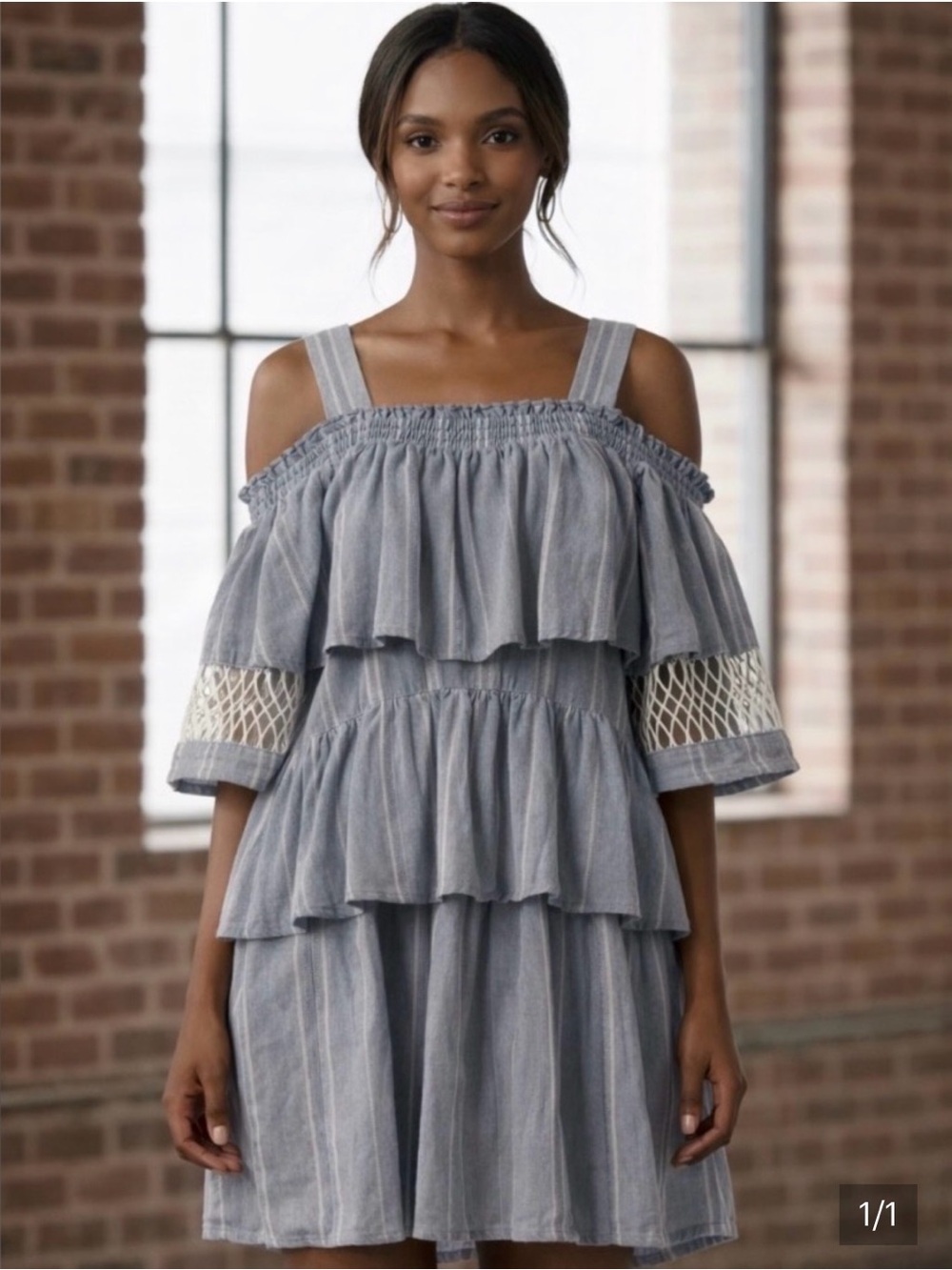 Blue Striped Off-Shoulder Tiered Mini Dress